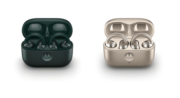 Il Moto Buds Loop è disponibile anche in Pantone Trekking Green (L), molto più economico dell'edizione Swarovski. (Fonte: Motorola)